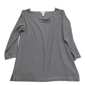 Chico's Marina Striped Pullover Top Square Neck Sz M Nautical Coastal